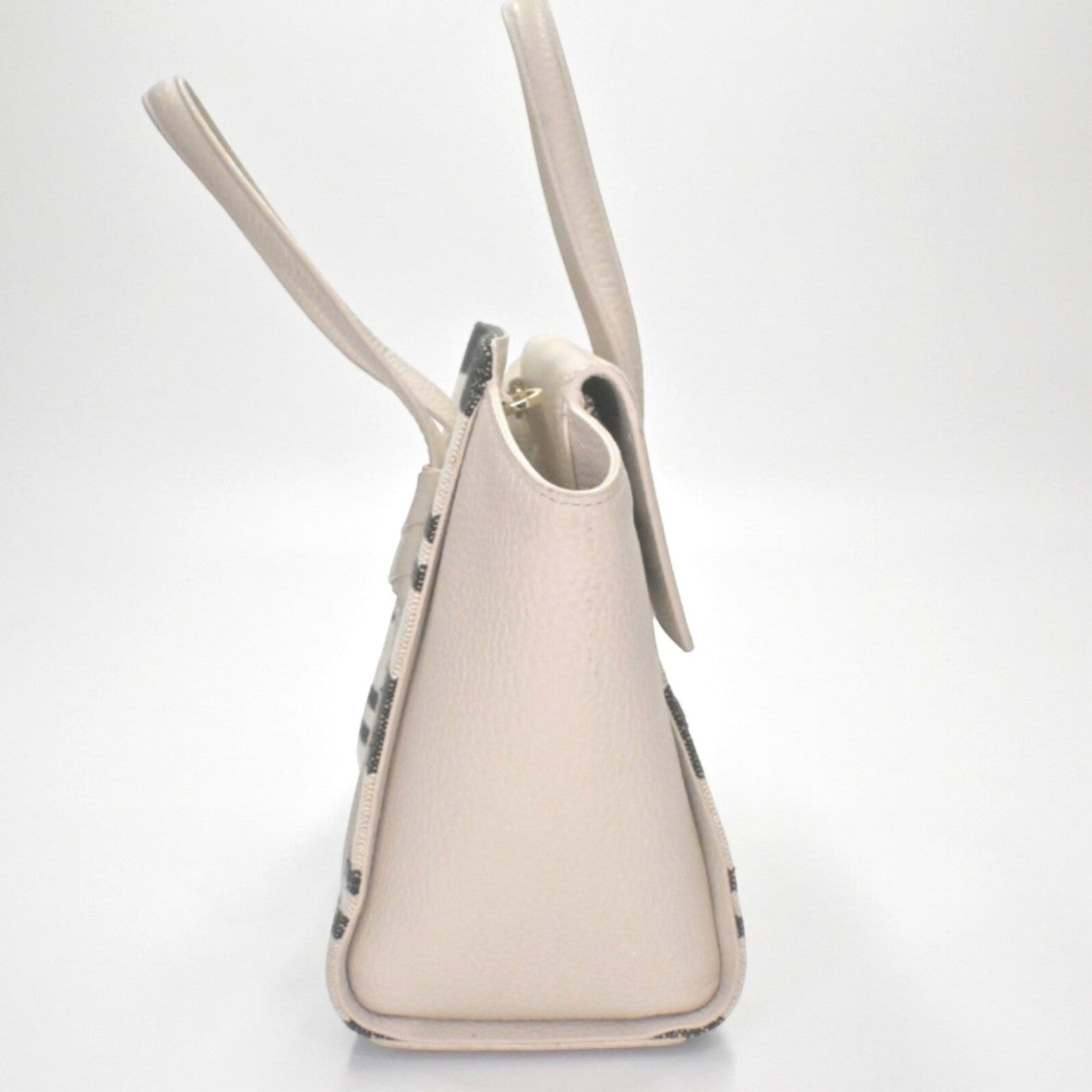 Lynn's Closet Boutique Kate Spade Daniels Drive Abigail tote bag in neutral pebbled leather with woven stripe side view