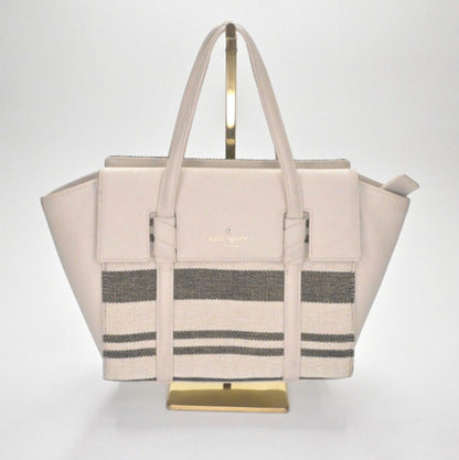 Lynn's Closet Boutique Kate Spade Daniels Drive Abigail tote in neutral pebbled leather with woven stripe panel.