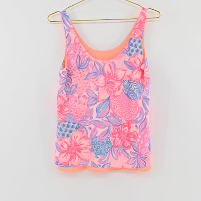 Lynn's Closet Boutique Lilly Pulitzer reversible tank top in Pink Isle Snappy Turtle floral print with scoop neckline