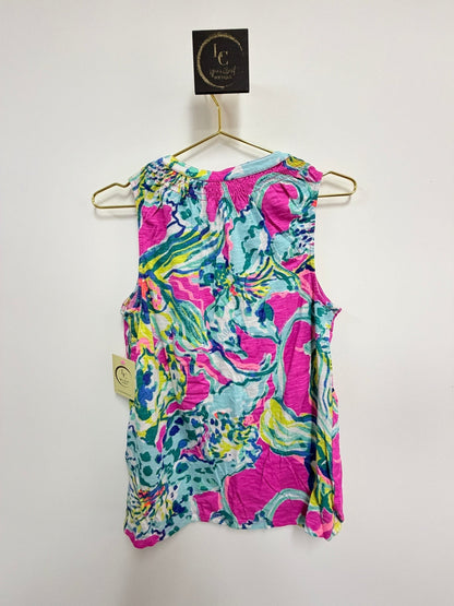 Back view of Lynn's Closet Boutique Lilly Pulitzer Essie sleeveless tank top with vibrant tropical floral print