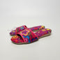 Lynn's Closet Boutique FreeDazz magenta fabric slides with vibrant multi-colored floral embroidery and textured soles.