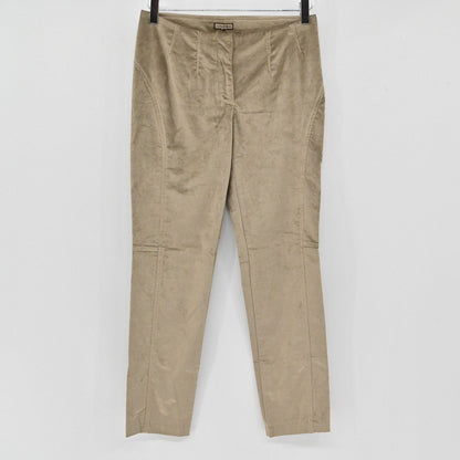 Lynn's Closet Boutique Maliparmi beige velvet slim-fit trousers with decorative paneling and stitching details.
