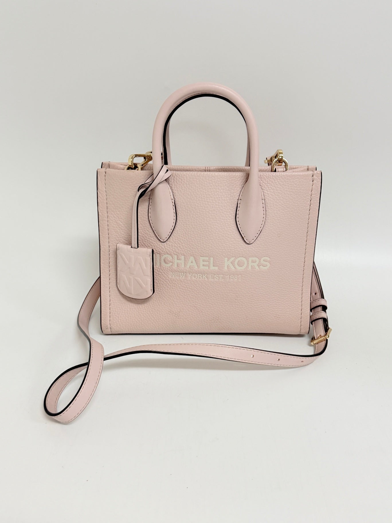 Lynn's Closet Boutique Michael Kors Mirella small blush pebbled leather tote with gold hardware and shoulder strap
