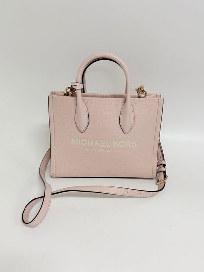 Lynn's Closet Boutique Michael Kors Mirella small blush pebbled leather tote bag with gold hardware and shoulder strap