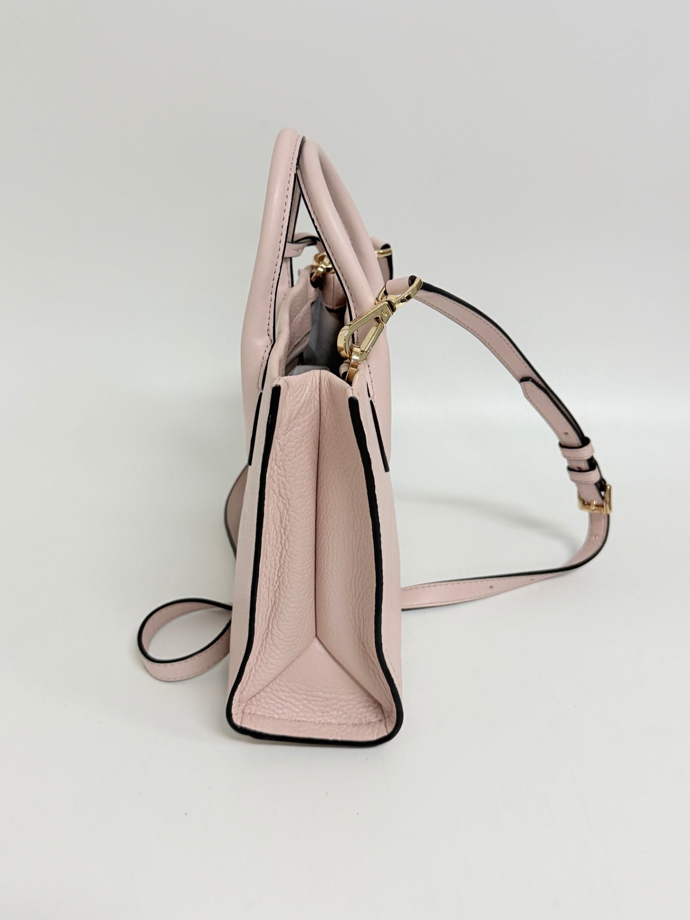 Lynn's Closet Boutique Michael Kors Mirella small blush pebbled leather tote bag side view with gold hardware