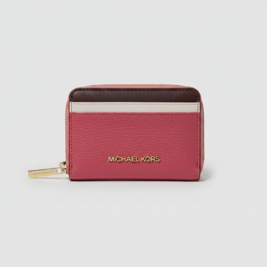 Lynn's Closet Boutique Michael Kors Jet Set Travel red pebbled leather zip-around card case with gold-tone hardware.