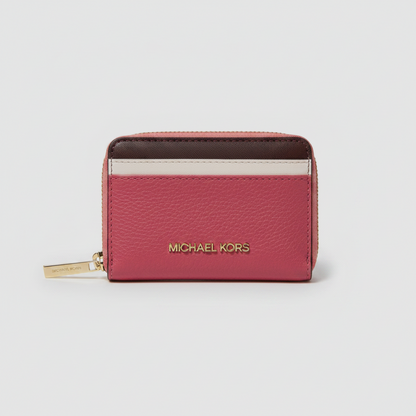 Lynn's Closet Boutique Michael Kors Jet Set Travel red pebbled leather zip-around card case with gold-tone hardware.