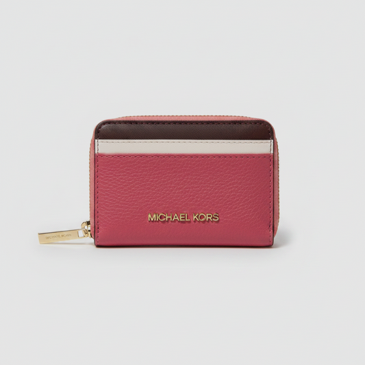 Lynn's Closet Boutique Michael Kors Jet Set Travel red pebbled leather zip-around card case with gold-tone hardware.