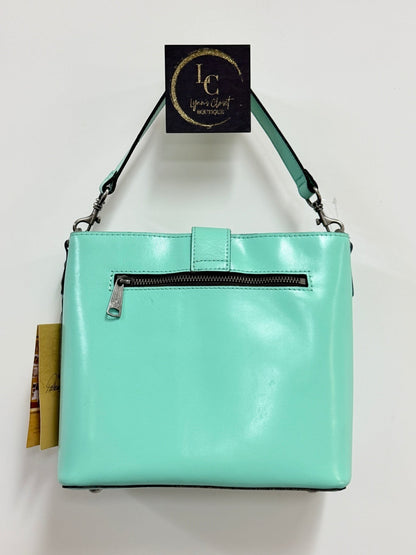 Lynn's Closet Boutique Patricia Nash Irving mint leather bucket bag with back zipper pocket and top handle