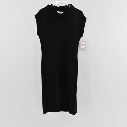 Lynn's Closet Boutique Misook black sleeveless midi dress with a cowl neckline in a structured knit fabric.