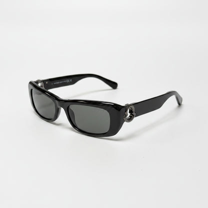 Lynn's Closet Boutique Moncler Minuit black acetate sunglasses with dark grey lenses and signature logo temple detail