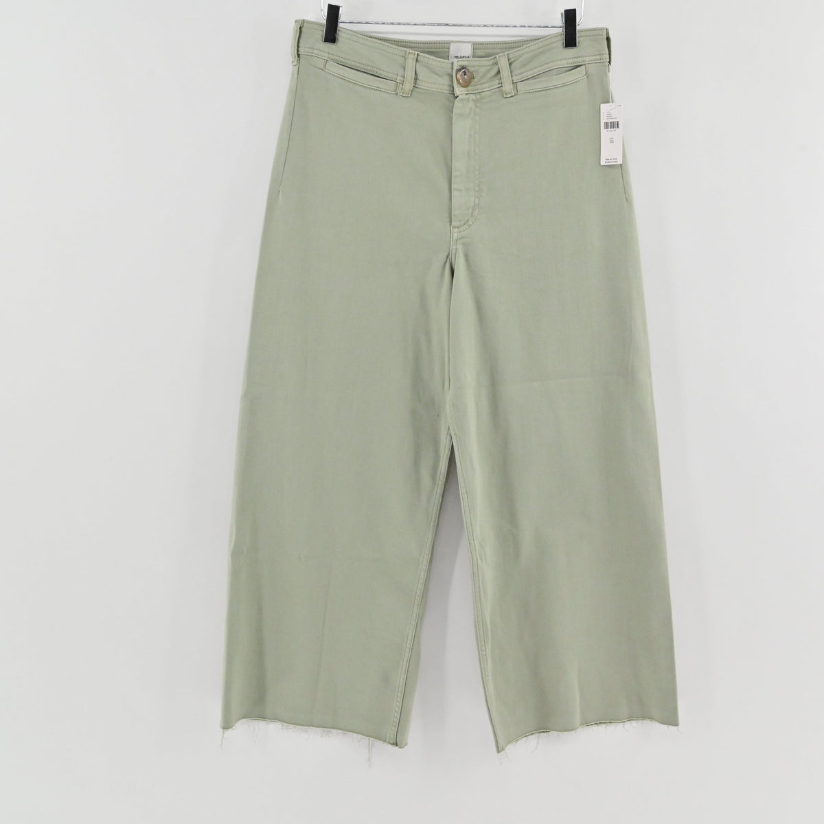 Lynn's Closet Boutique Anthropologie Maeve Colette moss green cropped wide-leg pants with a raw hem