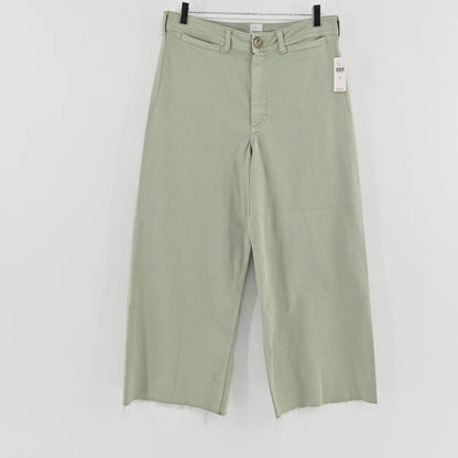 Lynn's Closet Boutique Anthropologie Maeve Colette moss green cropped wide-leg pants with a raw hem