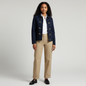 Lynn's Closet Boutique navy jacket with gold toggle clasps worn by a model with khaki trousers and white shirt