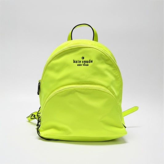 Lynn's Closet Boutique Kate Spade Chelsea neon yellow nylon backpack with front zip pocket and top handle.