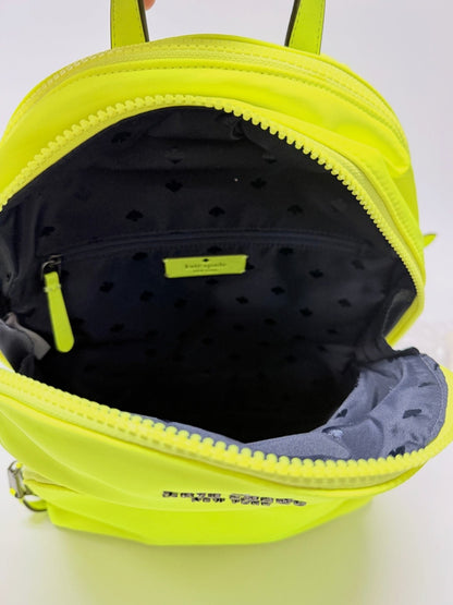 Lynn's Closet Boutique Kate Spade Chelsea neon yellow nylon backpack with open main compartment and logo lining
