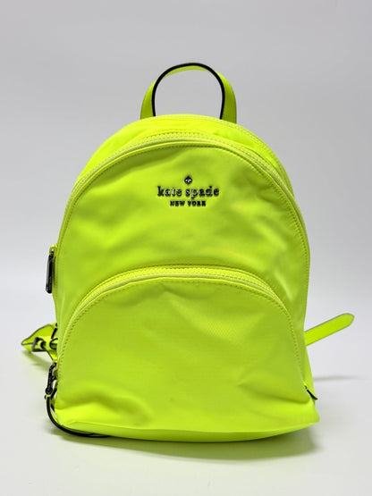 Lynn's Closet Boutique neon yellow Kate Spade Chelsea nylon backpack with front zippered pocket and logo detail.