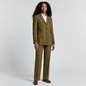 Lynn's Closet Boutique Kasper olive green 2-piece suit with utility blazer and tailored trousers on a model