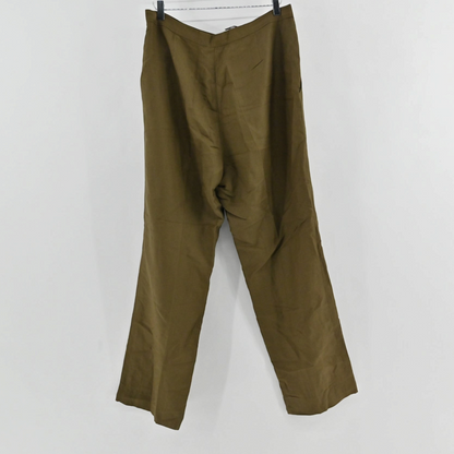Lynn's Closet Boutique Kasper olive green tailored trousers hanging against a plain white background