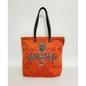 Lynn's Closet Boutique Terri Kay orange velvet tote with embossed damask, crystal embellishments, and turquoise stones.