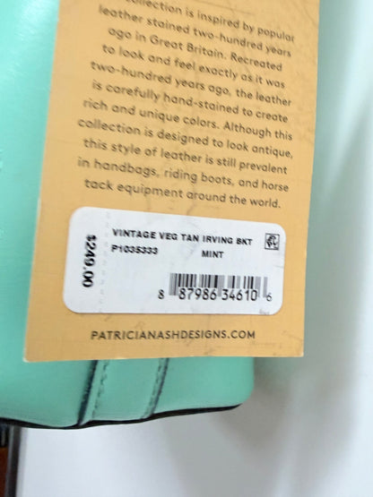 Lynn's Closet Boutique Patricia Nash Irving bucket bag mint leather product tag with price and barcode details