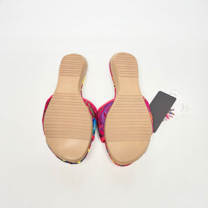 Lynn's Closet Boutique FreeDazz pink slides with multi-colored floral embroidery and textured rubber soles