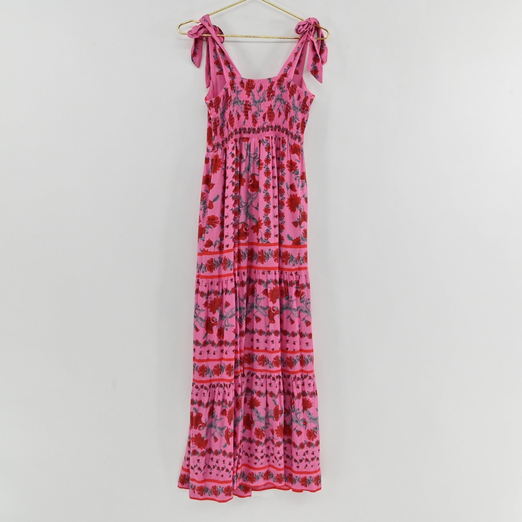 Lynn's Closet Boutique Beach Riot Charlotte pink floral maxi dress with square neckline and tie-shoulder straps