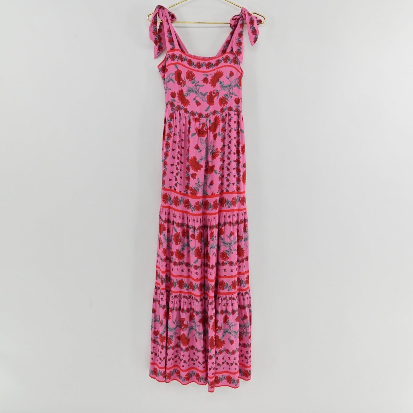 Lynn's Closet Boutique Beach Riot Charlotte pink floral maxi dress with square neckline and tie-shoulder straps