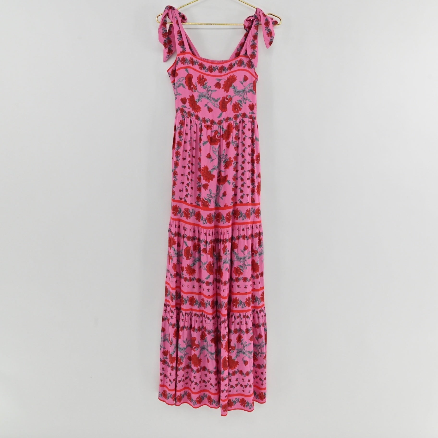 Lynn's Closet Boutique Beach Riot Charlotte pink floral maxi dress with square neckline and tie-shoulder straps