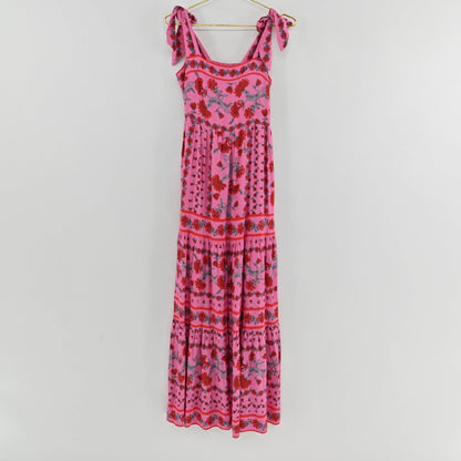 Lynn's Closet Boutique Beach Riot Charlotte pink floral maxi dress with square neckline and tie-shoulder straps
