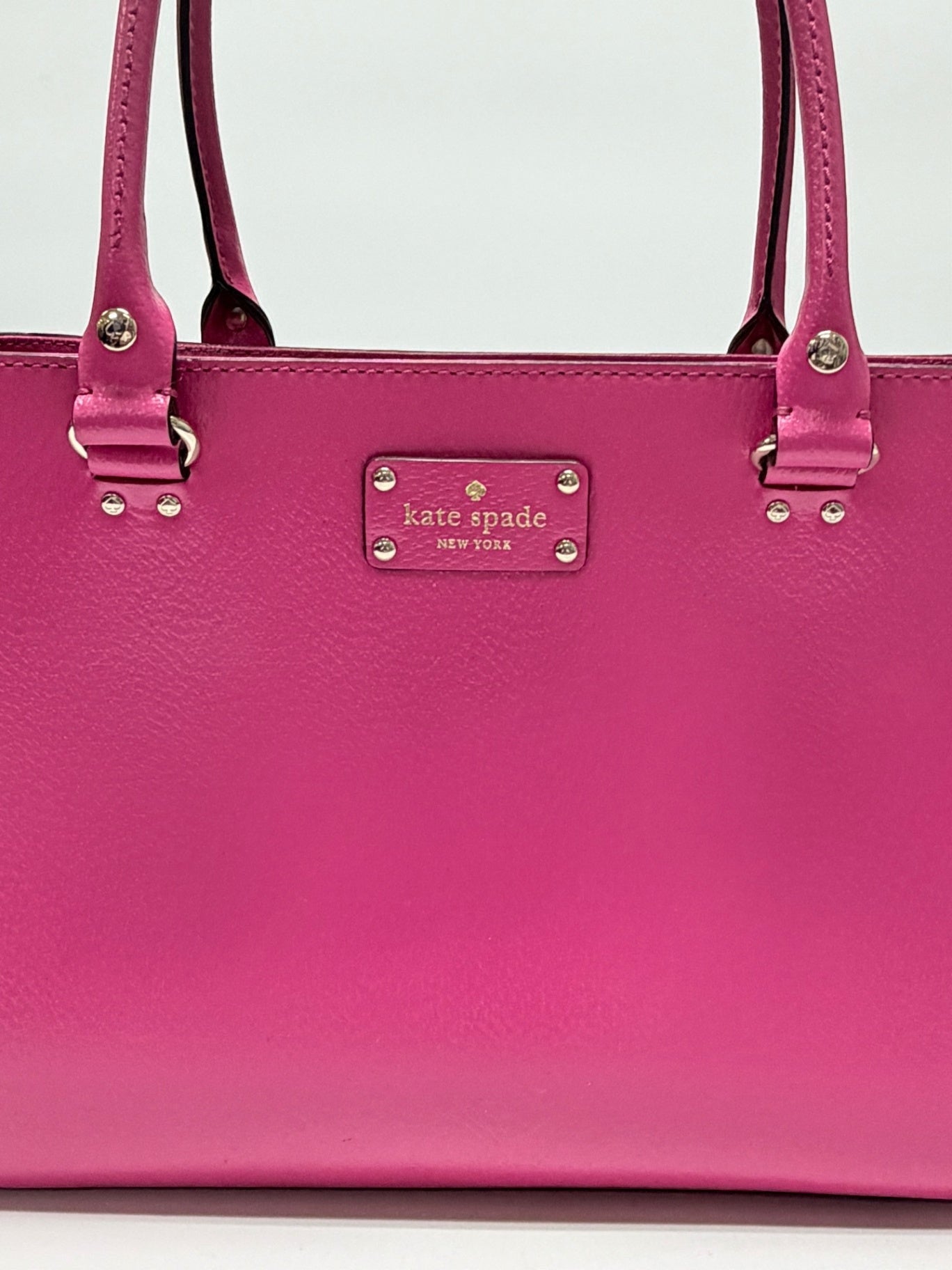Lynn's Closet Boutique hot pink leather Kate Spade New York tote bag with silver-tone logo plaque and hardware