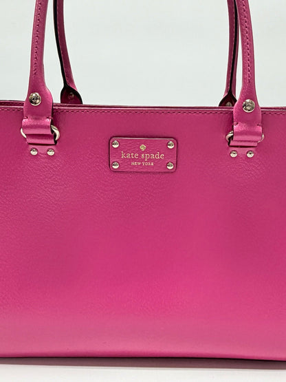 Lynn's Closet Boutique hot pink leather Kate Spade New York tote bag with silver-tone logo plaque and hardware