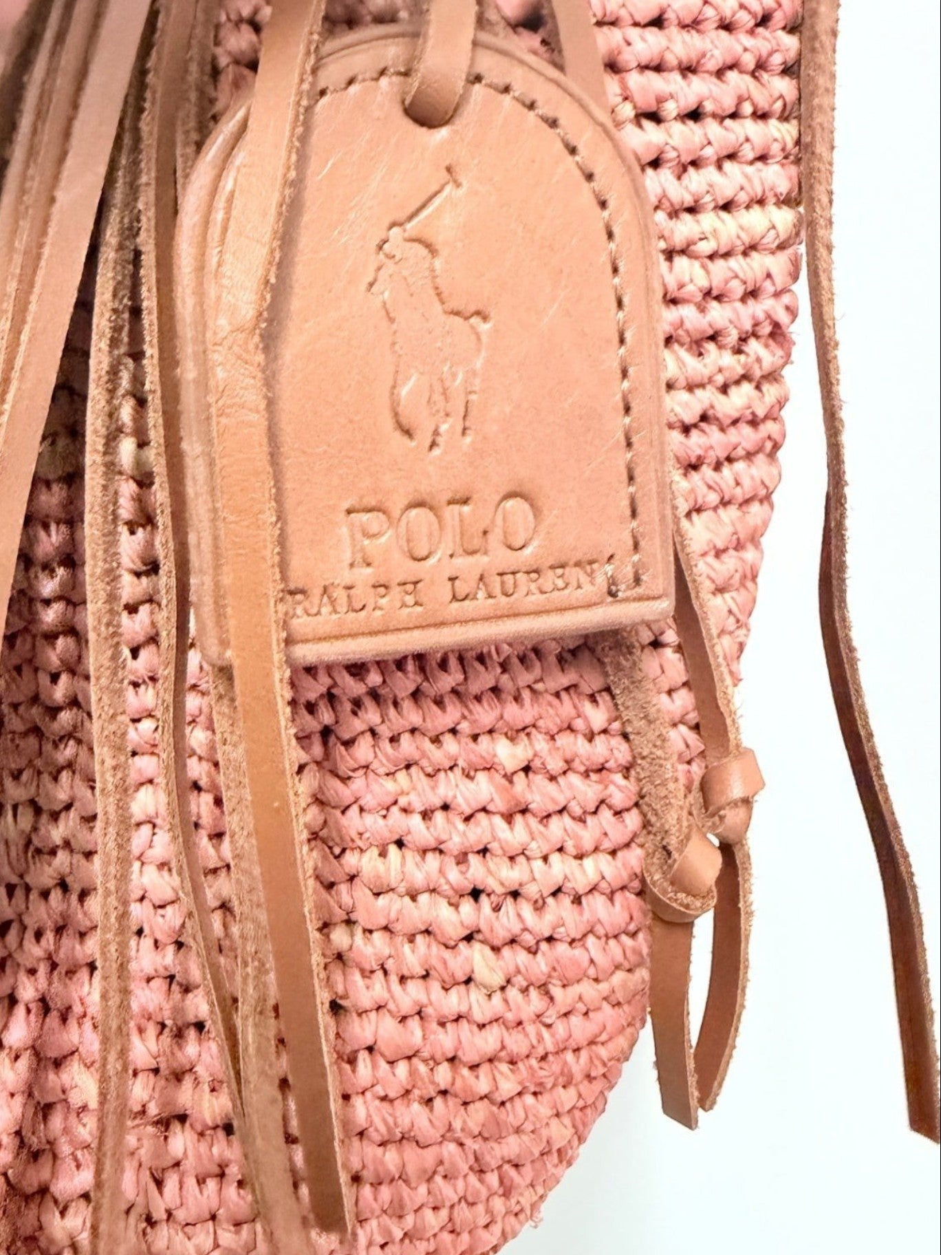 Lynn's Closet Boutique Polo Ralph Lauren coral raffia hobo bag with leather logo tag and tassel detail