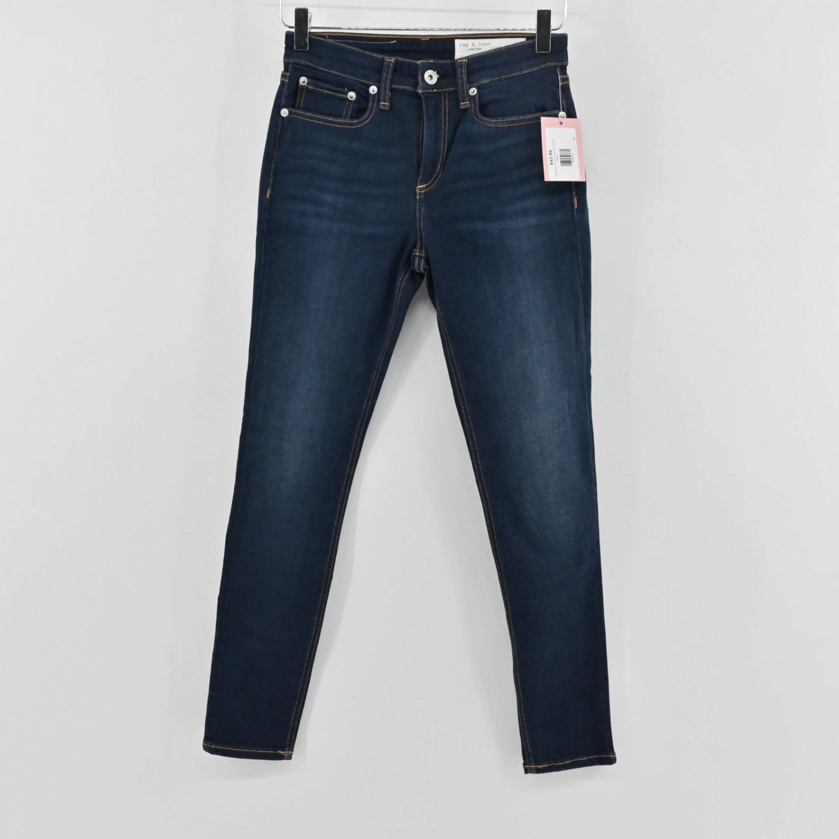 Lynn's Closet Boutique Rag & Bone Cate mid-rise slim-leg jeans in dark wash denim with five-pocket styling.