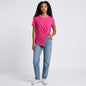 Model wearing a fuchsia Rag & Bone short-sleeve top with a side-knot detail from Lynn's Closet Boutique