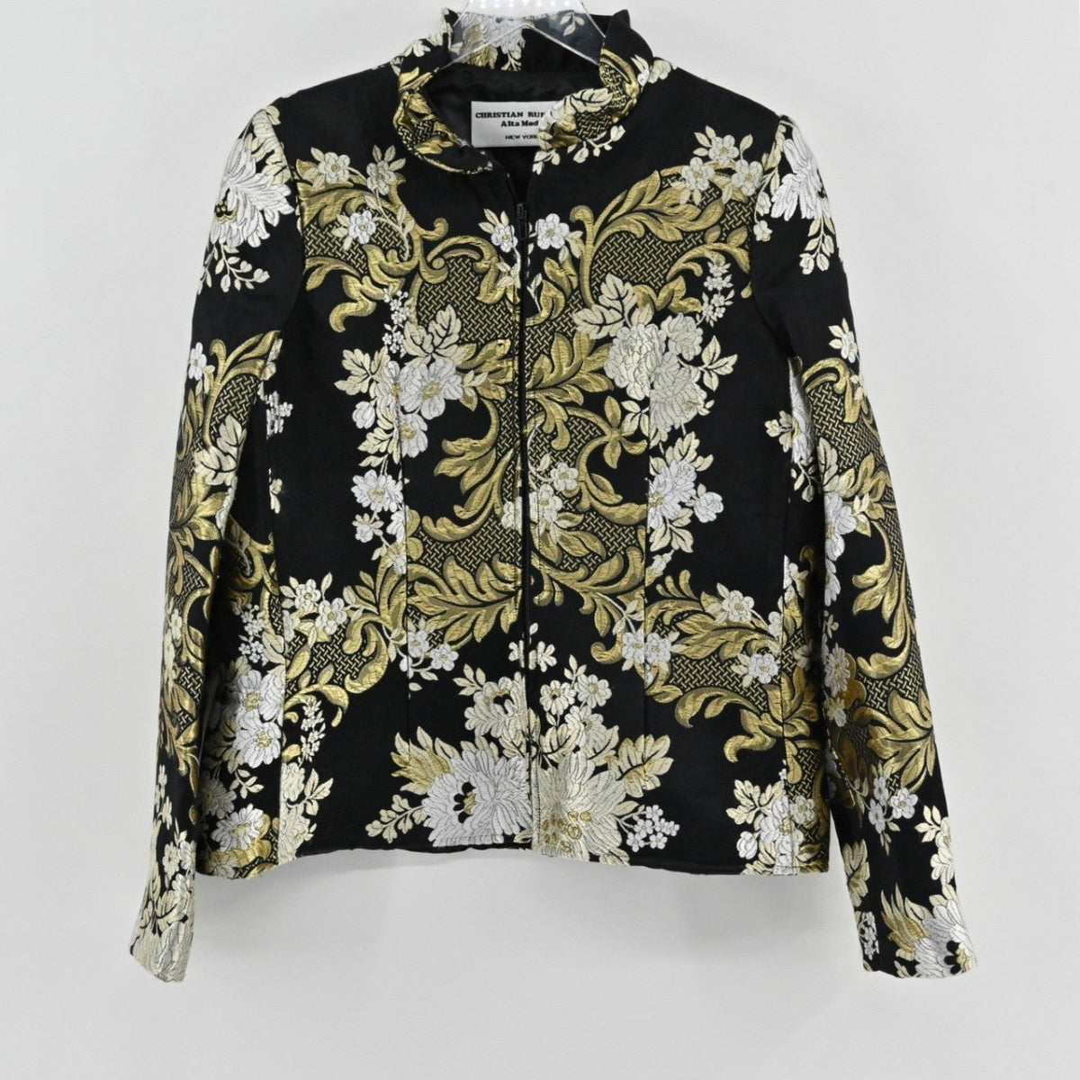 Lynn's Closet Boutique Christian Ruperto Alta Moda black silk brocade jacket with gold and silver floral patterns