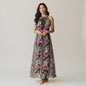 Lynn's Closet Boutique black maxi dress with pink floral and snakeskin print, halter neck, size 6