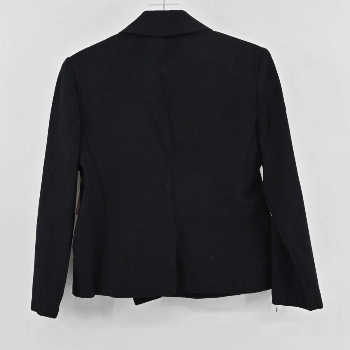Lynn's Closet Boutique St. John Sport black jacket, back view of a structured tailored blazer with a crisp collar.