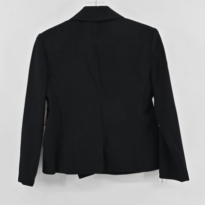 Lynn's Closet Boutique St. John Sport black jacket, back view of a structured tailored blazer with a crisp collar.