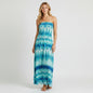 Lynn's Closet Boutique Veronica M watercolor strapless maxi dress with blue and green tie-dye print. Size S.