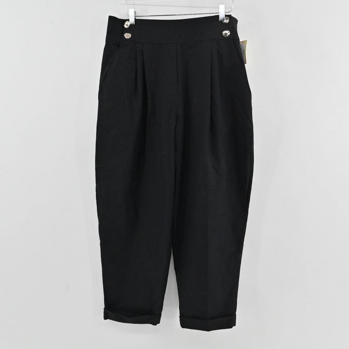 Lynn's Closet Boutique black Tanya Taylor high-waisted sailor pants with button details and cuffed hems