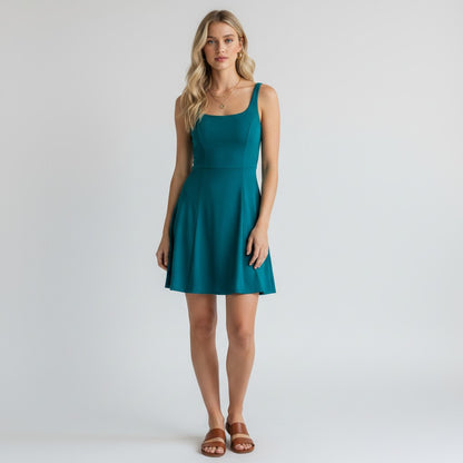 Lynn's Closet Boutique teal scoop neck sleeveless mini A-line dress, size M