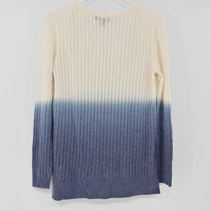 Lynn's Closet Boutique Tommy Bahama ombre alpaca sweater in off-white and blue with vertical ribbed texture.