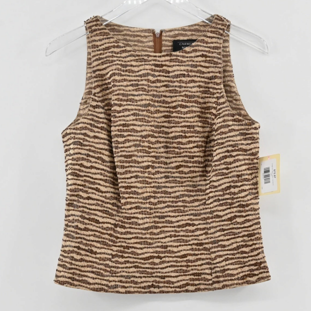 Lynn's Closet Boutique vintage CMV sleeveless brown and tan sequin top with a textured pattern and back zipper