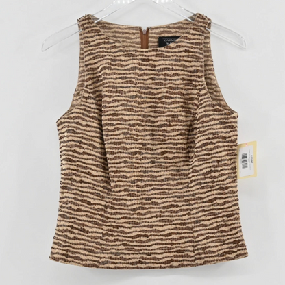 Lynn's Closet Boutique vintage CMV sleeveless brown and tan sequin top with a textured pattern and back zipper