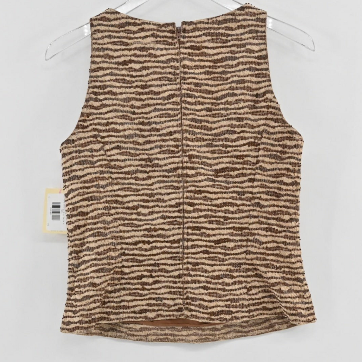 Lynn's Closet Boutique vintage CMV sleeveless sequin top in brown and tan with a textured pattern and back zipper.