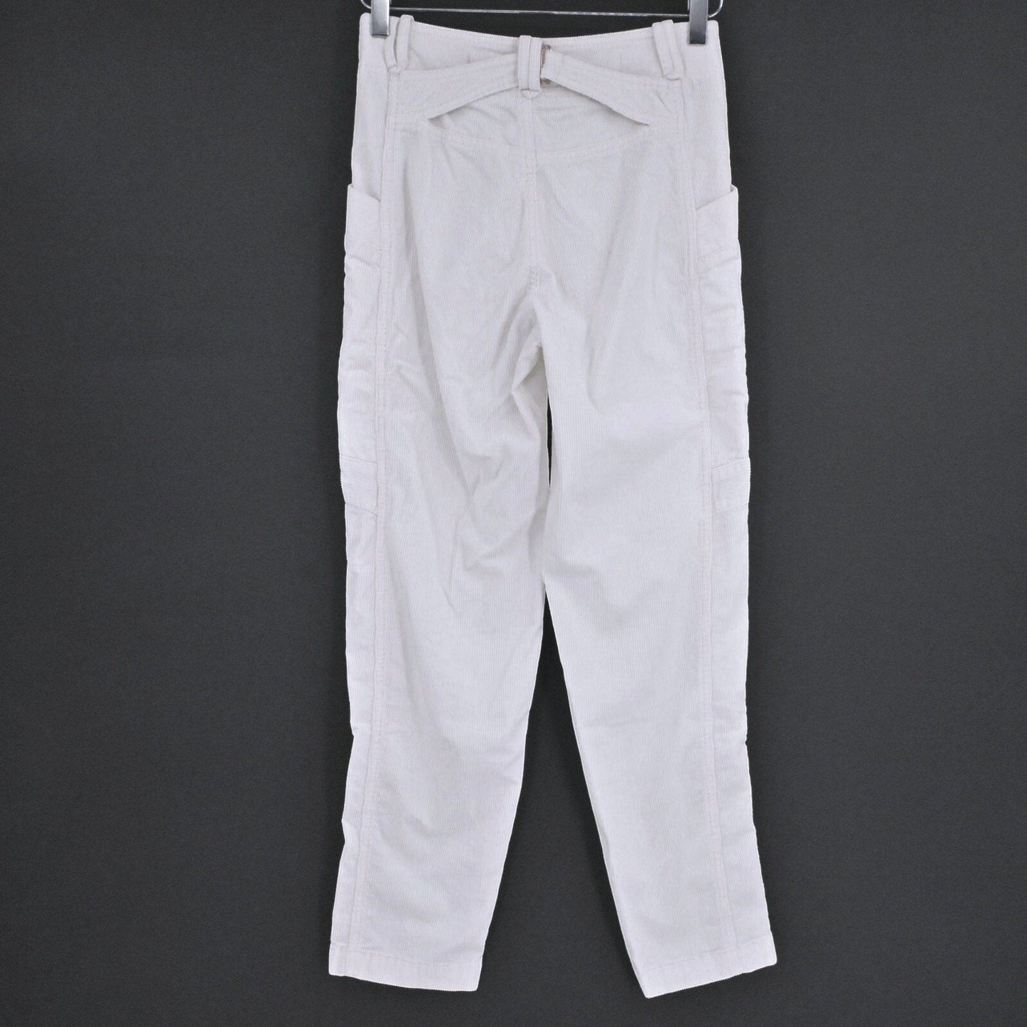 Lynn's Closet Boutique Anthropologie Pilcro white corduroy cargo pants, back view showing high waist and pockets.