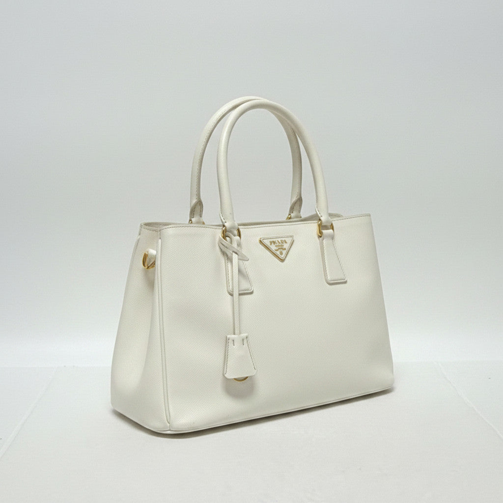 Lynn's Closet Boutique white Prada Galleria medium handbag in Saffiano leather with gold-tone hardware