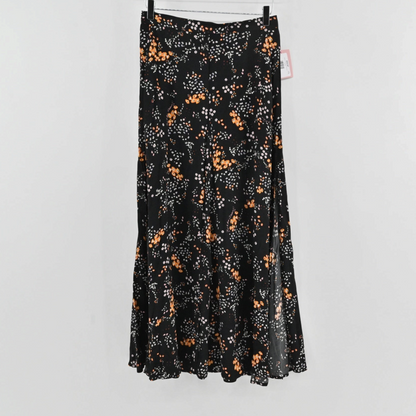 Lynn's Closet Boutique Zadig & Voltaire black midi skirt with orange and white floral print and side slit