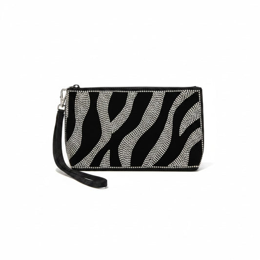 Lynn's Closet Boutique Mary Frances Zebra Wristlet, black velvet with rhinestone zebra stripes and beaded trim.